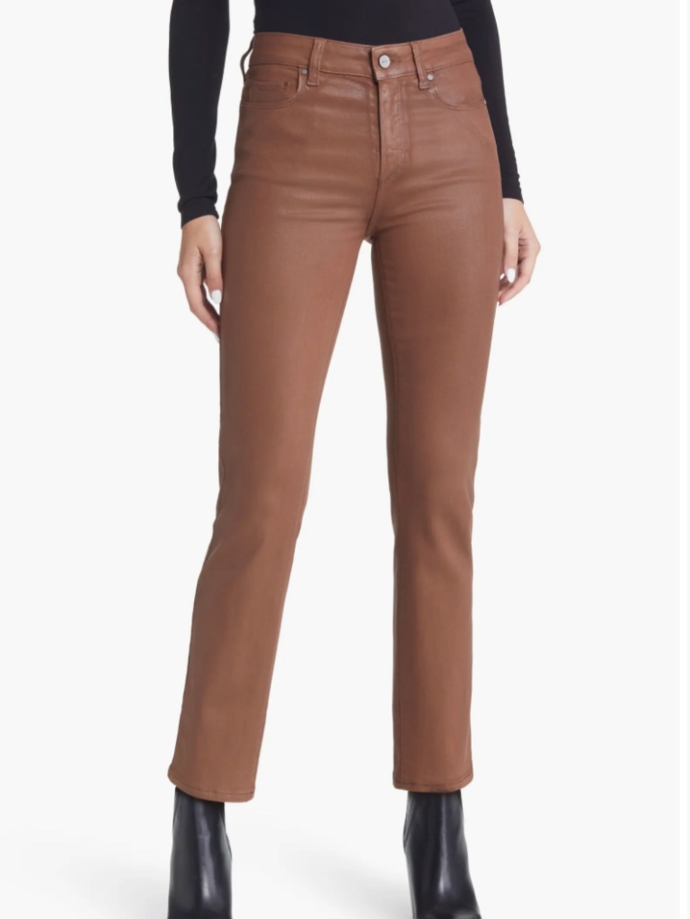 Paige Cindy Coated High Waist Ankle Straight Leg Jeans